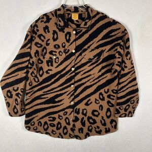Ruby Rd. Soft Knit Shacket Women's 3XL Leopard Zebra Print Black Brown Gold Snap